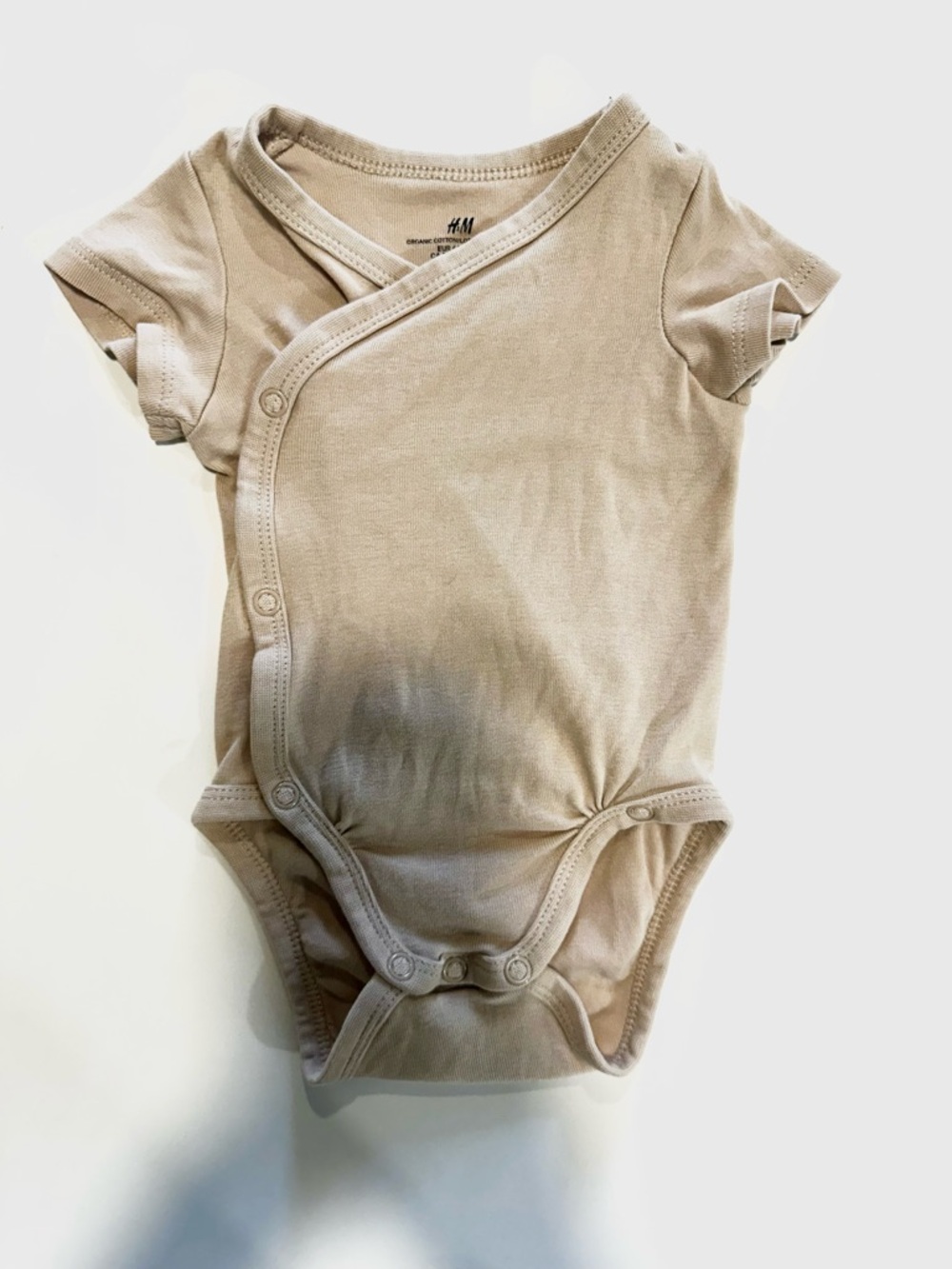 H&M Neutral Beige Wrap Short-Sleeve Baby One-Piece